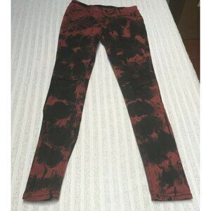 Blackheart Womens Size 0 Red & Black Acid Wash Skinny Jeans Distressed Stretch